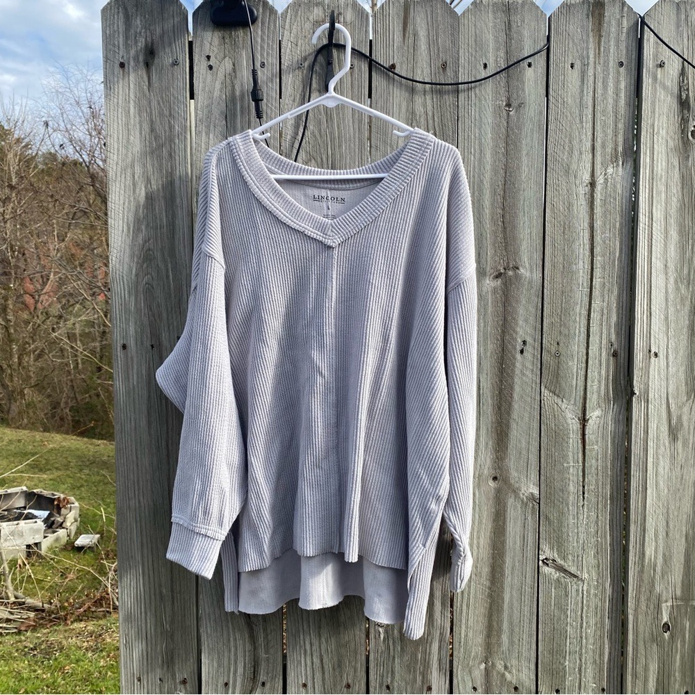 Gorpcore Cabin Lincoln Outfitters Waffle Knit Top L Gray Relaxed Layered Hem - Picture 2 of 8